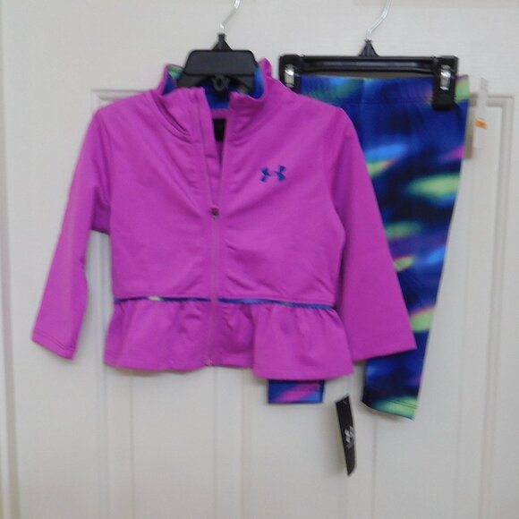 NWT 2pc Under Armour Purple Peplum Coat & Print Leggings Set sz 12 Months - Picture 1 of 1